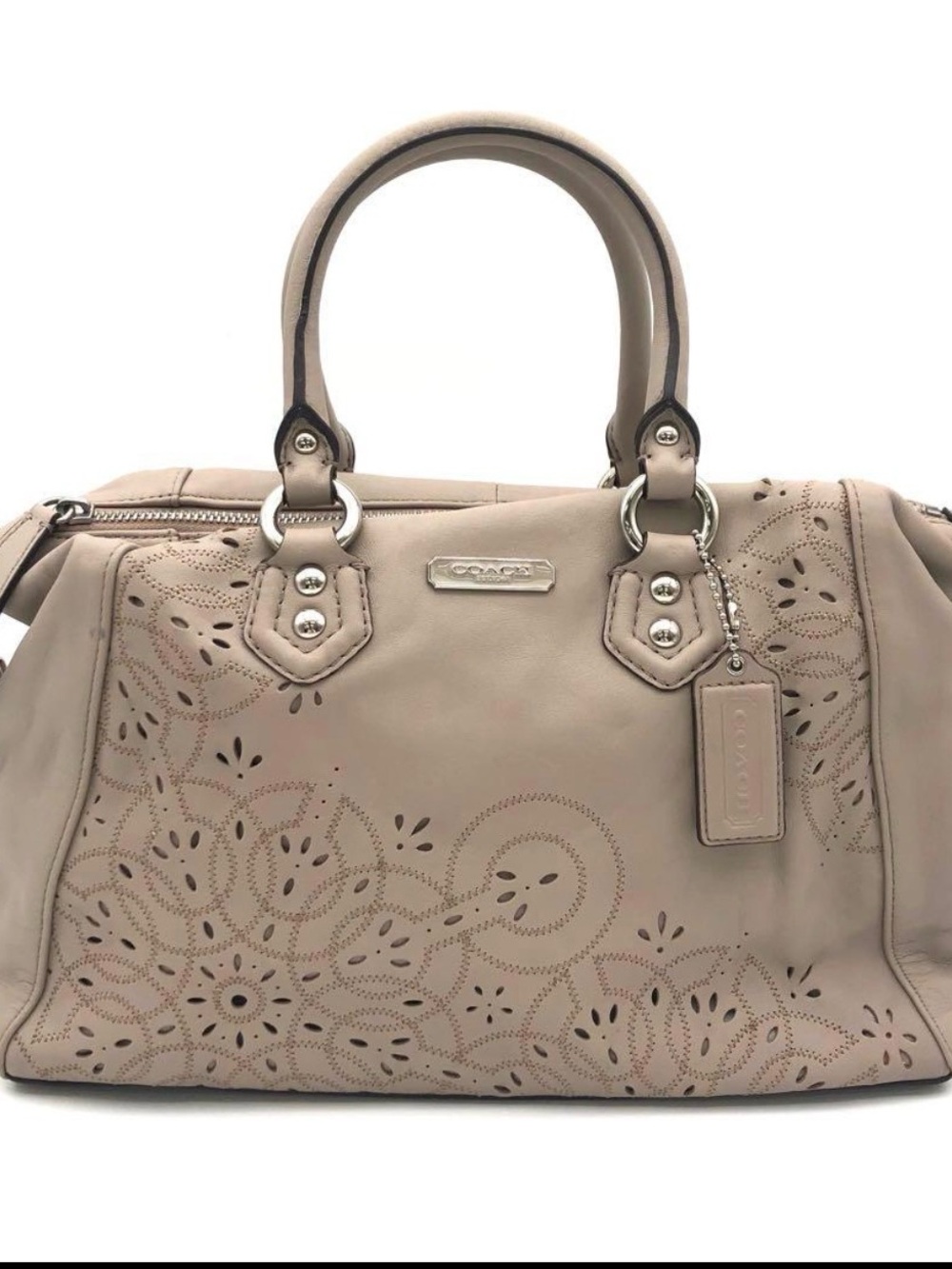Coach Taupe Laser-Cut Leather Satchel with Top Handles